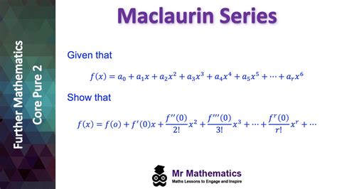 example 6 - the Maclaurin series for Find the Maclaurin series representation for the function . Most of the work has already been done for us in the example. The numerators of the coefficients will cycle through the same four values as , but instead of starting with 0, they start with .Specfically, the numerators of the coefficients cycle through the values and .